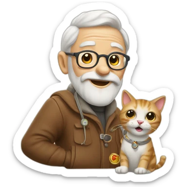 Old man saying meow with cute accessories sticker
