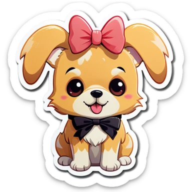 i want a sticker of a cute dog with a cute litte bow sticker