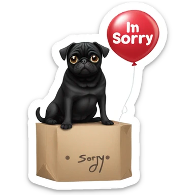 Black pug  and a ballon that says  “I’m sorry” sticker