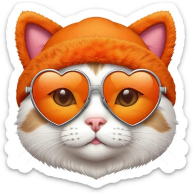 cat wearing a beanie and heart-shaped sunglasses sticker