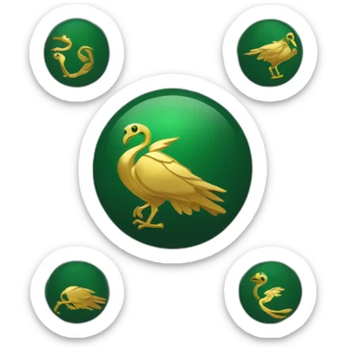 Green dark T-shirt with a gold logo of a simorgh weared by an emoji person sticker