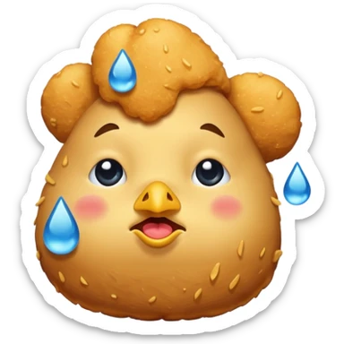a chicken nugget crying loudly with blue tears sticker