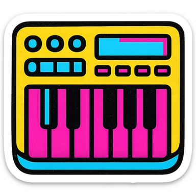 A MIDI keyboard in Pop Colors style, vibrant and colorful, with a retro feel, bright neon colors, bold outlines, and a playful design. sticker