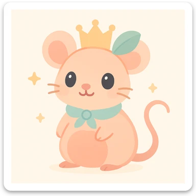 a rat queen with features resembling a peach, blending peach fruit elements with regal rat characteristics, whimsical and cute, soft pastel colors sticker