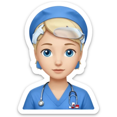 Nurse blue eyes short blond blue scrubs sticker