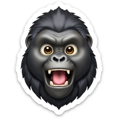 Cinematic Comical mountain Gorilla Portrait Emoji, Head tilted dramatically with an exaggeratedly shocked expression, featuring a stately black and grey mane and wide, comically expressive eyes full of humorous disbelief, Simplified yet hilariously expressive features, highly detailed, glowing with a slightly sassy jungle glow, high shine, dramatic yet playful, stylized with an air of quirky primate attitude, soft glowing outline, capturing the essence of a meme-worthy mountain that appears ready to side-eye its way into viral fame! sticker