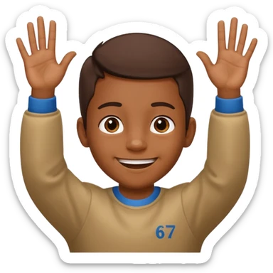  67 kid saying 67 with his two hands up and down sticker