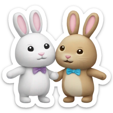 2 plush bunnies holding hands. One male one female sticker