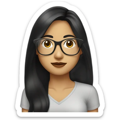 solo girl with long black hair with glases and computer sticker