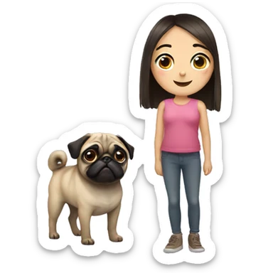 Pug with a girl sticker