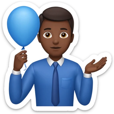 dark brown skin, office man, hold blue balloon sticker