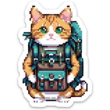 cat wearing a hiking backpack sticker