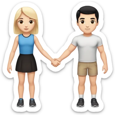 Buff and Tall white man with black hair and shorter white girl with medium blonde hair holding hands sticker