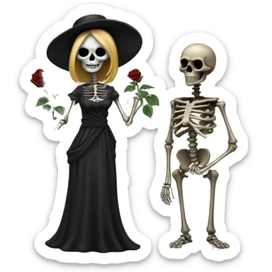 women Skeleton with black rose in hand seriously judging, standing sticker