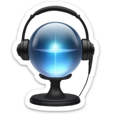 crystal ball with a microphone inside and a headphone sticker