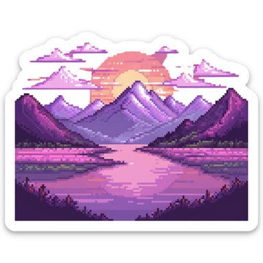 pink landscape with mountains and sunset sticker