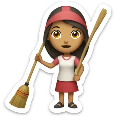 Filipina with broom stick sticker