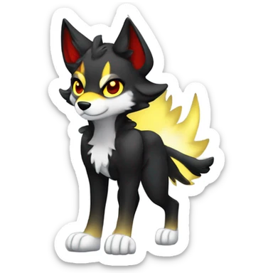 Anthro black Shiny Fionbri-Falvie-sparkle-wolf-sona with yellow eyes, red edgy markings full body sticker