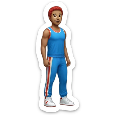 retro 70s blue and red gym clothes for a modern white uni male student sticker