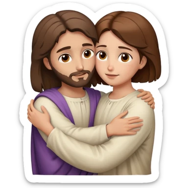 Jesus hugging a girl with short brown hair brown eyes white sticker