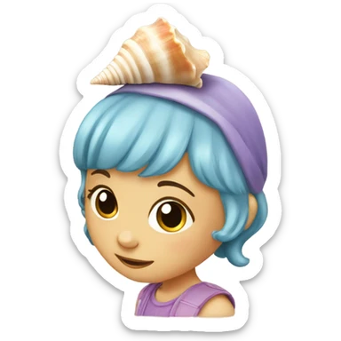 a little girl with a seashell sticker