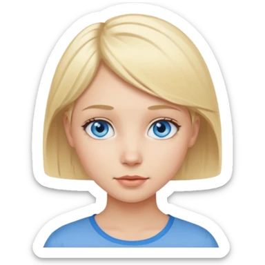 A girl with blue eyes and blond short hair and white skin  sticker