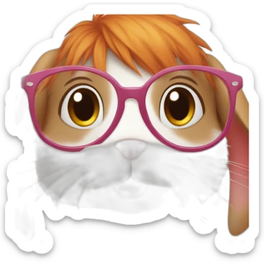 Cute little rabbit with glasses and red hair sticker