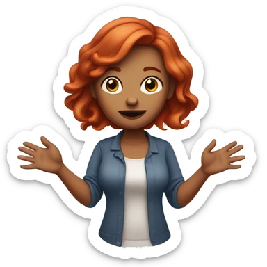 🤷‍♀️ woman shrugs and throws up her hands (like saying i don't know), darker red hair, light skin, white background sticker