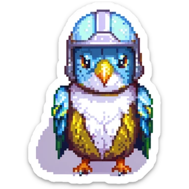 pixel art budgie with a shiny helmet, vibrant colors sticker
