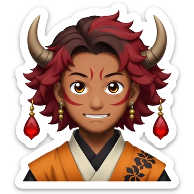 Tanjiro Kamado with a smirk, Demon Slayer character with scar and hanafuda earrings sticker