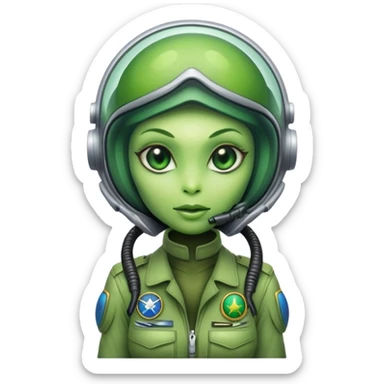 green alien reptilian woman pilot sticker