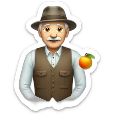 gentle old man with a vest displaying fruits sticker