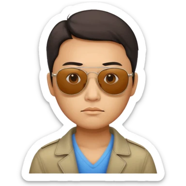 Photorealistic serious Chinese tourist wearing sunglasses sticker