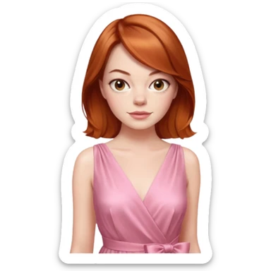 Emma Stone, orange brown hair, pink dress sticker