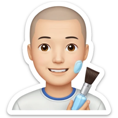 chinese man with buzz cut doing skincare sticker