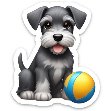 Schnauzer puppy with a ball sticker