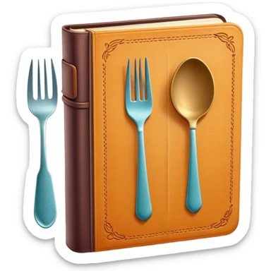 Colorful closed recipe book with a fork and spoon symbol on the cover, cookbook icon sticker