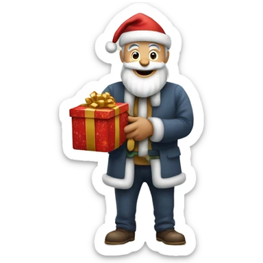 père Noël avec cadeau sticker