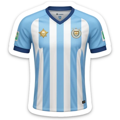 Emoji of an Argentine football jersey, light blue and white stripes, 3 stars, high quality, 3D style sticker