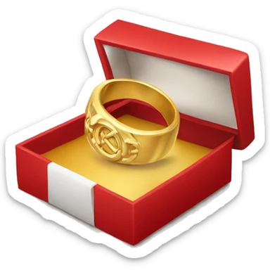 Gold ring in a red box sticker