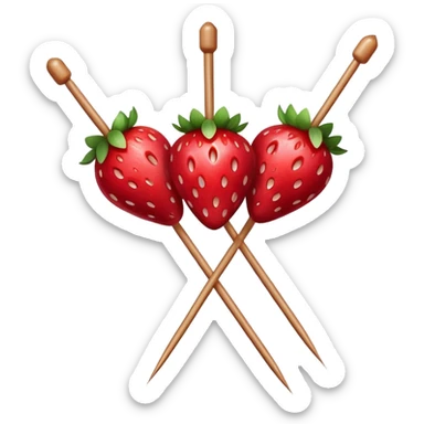 wooden skewer with three strawberries coated in shiny sugar glaze sticker