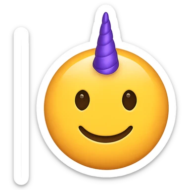 yellow face with purple unicorn horn, digital illustration, emoji style sticker