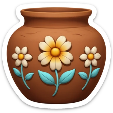 clay pottery with motive sticker