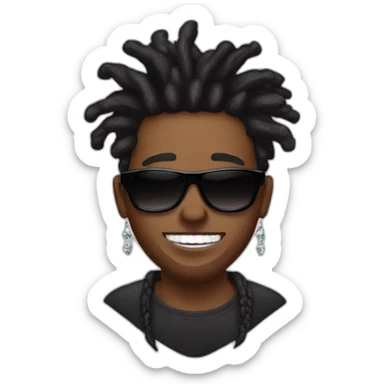 black man with freeform dreadlocks, black sunglasses and diamond teeth sticker