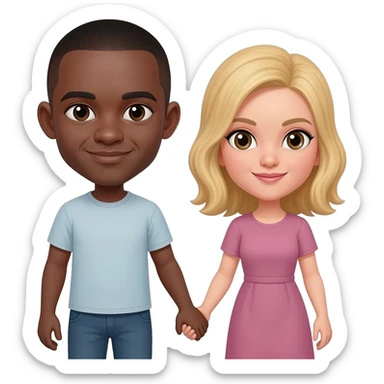 Black man with shaved head holding hands with blonde woman sticker