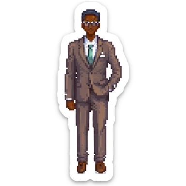 A dark-skinned man in a suit with glasses, full-length sticker