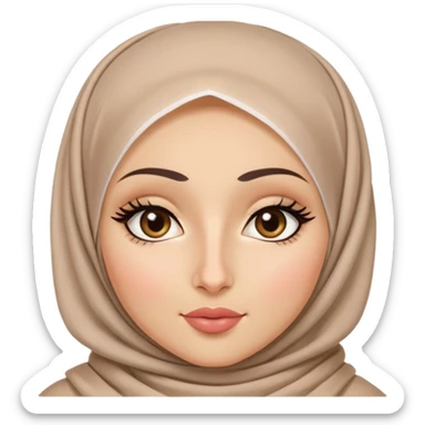 Hijabi, very light skin, arab nose, doll like face, almond shaped hazel eyes. Big lips. Eyeliner.  sticker