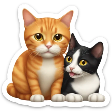 orange cat licking small tuxedo cat sticker