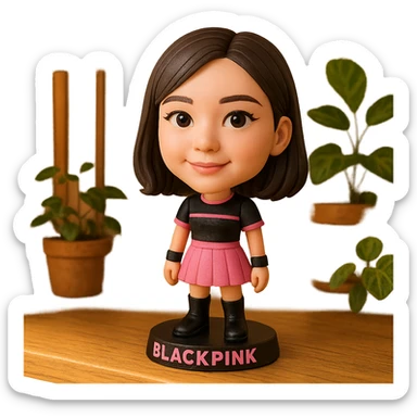 BLACKPINK-inspired object, black and pink colors, fun and collectible bobblehead design, bobblehead style sticker
