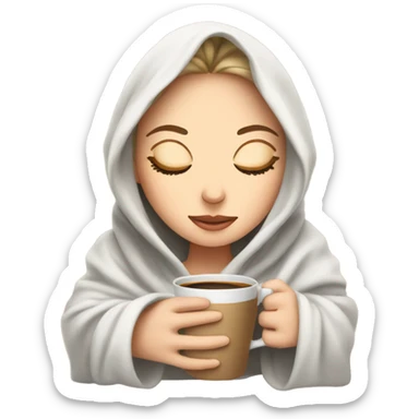 White Girl inside a blanket sipping coffee eyes closed sticker